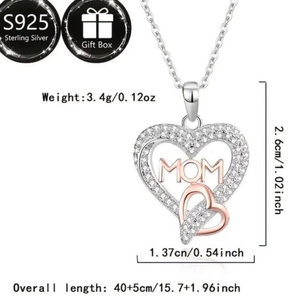 Sterling Silver 'Mom' Heart Pendant Necklace